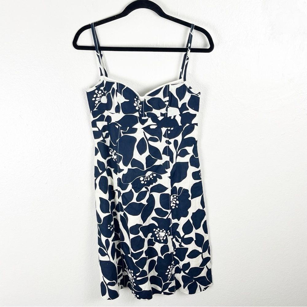 J. CREW 100% Linen Blue White Floral Spaghetti Straps Lined Dress 4 Preppy Boho